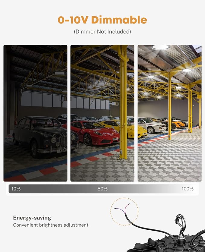 6 Pack UFO LED High Bay Lights 150W 22500LM, 5000K 0-10V Dimmable High Bay Led Shop Lights AC100-277V with 5' Cable Plug, ETL Listed High Bay Light for Warehouse Garage Factory Workshop Barn