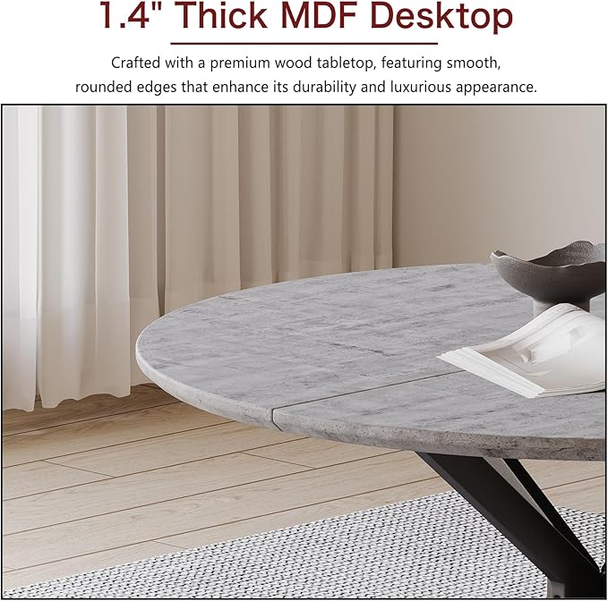 46.4" Round Dining Table Set with 4 Chairs, Modern Dining Set with Comfortable PU Leather Chairs, Sturdy MDF Table with X-Shaped Base, Easy Assembly, Ideal for Dining Room or Kitchen