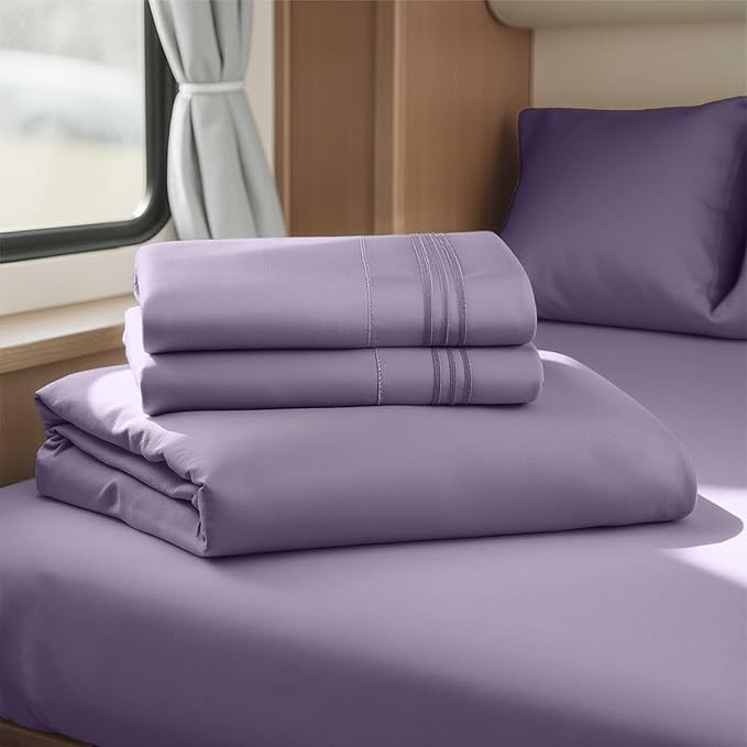 Clara Clark Bed Sheets, Premier 1800 Series 4 Piece RV Queen Sheet Set, Luxury Soft Sheets for RV Bunks, Short Queen - Grayish Purple