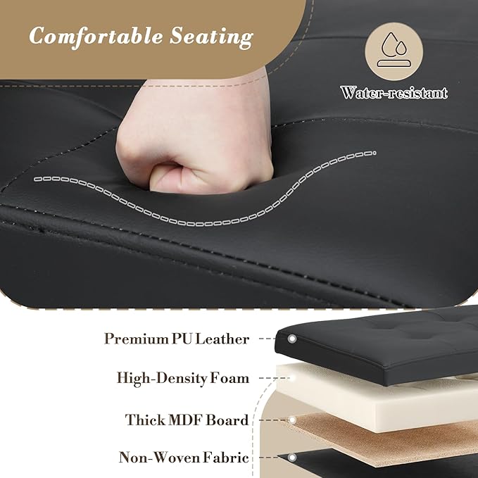 Athena Collection Leather Ottoman Bench with Storage, 43 Inches Large End of Bed Storage Ottoman Bench, 130L Load 220 Lbs Foot Rest for Bedroom, Living Room, Entyway, Black