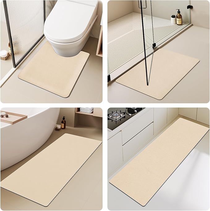 Small Bathroom Mat Quick Dry, Bathroom Rugs Non Slip Washable Thin Absorbent Bath Mat Fits Under Door Bathroom Floor Mat Perfect for Bath, Shower, or Sink 12"x12"/1'x1‘ Beige