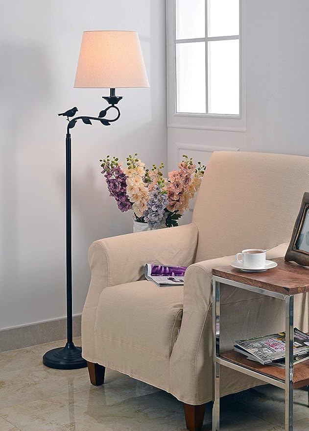 Kenroy Home 32613ORB Birdsong Swing Arm Floor Lamp with Oil Rubbed Bronze with Gold Highlights Finish, Rustic Style, 60" Height, 13.5" Width, 21" Depth