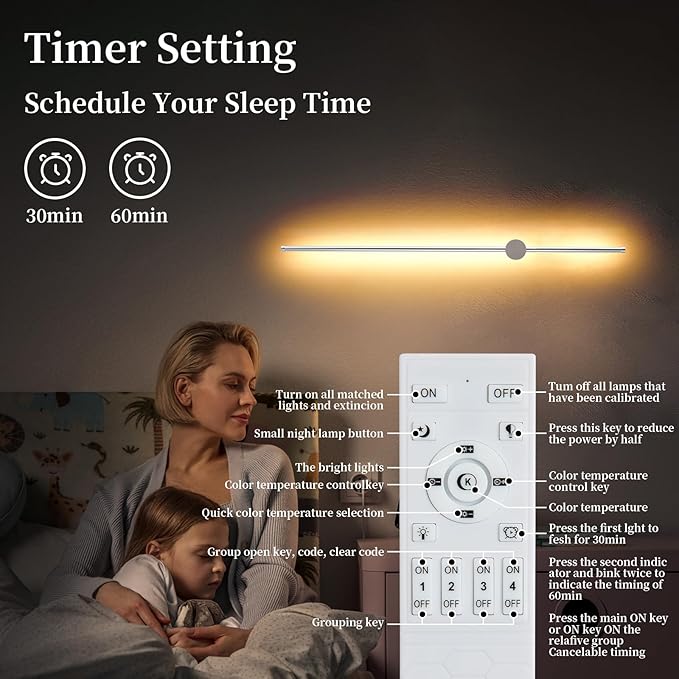 Modern Chrome Plug in Wall Sconce with Remote, Dimmable 31.5" LED Wall Sconces Set of Two with Memory Function, Adjustable Color Temperature Brightness, Timer, 350° Rotate, Hardwire or Plug-in
