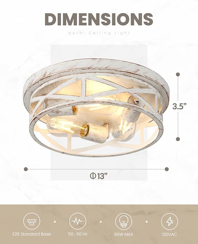 13 inch White and Gold Flush Mount Ceiling Light Fixtures,3-Light Modern Hallway Light Fixtures Ceiling, White and Gold Light Fixture Ceiling Mount for Farmhouse,Kitchen, Bedroom 2 Pack