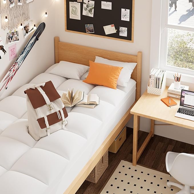 Twin XL Mattress Topper for Back Pain Relief, Extra Thick Pillow Top Plush Mattress Pad with Deep Pocket, Soft Pillowtop TwinXL Size Bed Toppers Filled Fluffy, College Dorm, White