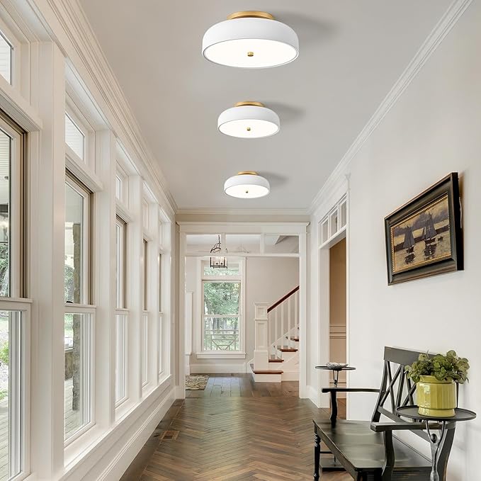 Dimmable LED Ceiling Light Fixture, 2700K-6000K 5CCT Modern Mid-Century Semi Flush Mount Ceiling Light, White Close to Ceiling Lamp for Kitchen, Laundry Room, Bedroom, Hallway, 11.8in