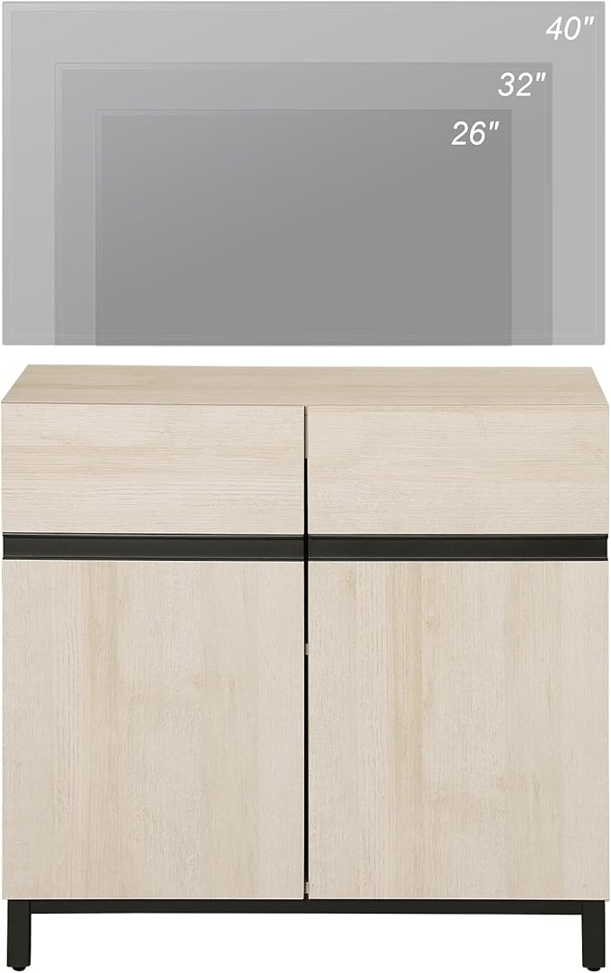 WAMPAT Modern TV Stand for TVs Up to 40 Inch, Entertainment Center with Adjustable Shelves and Metal Base, Media Console for Living Room and Bedroom, Light Oak