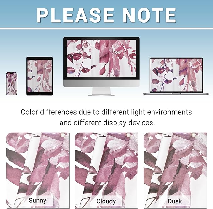 No Hook Shower Curtain with Snap in Liner - Eucalyptus Shower Curtain - Washable Waterproof Inner Liner, Plants Burgundy Leaves Modern Shower Curtains - Machine Washable, 71 x 74