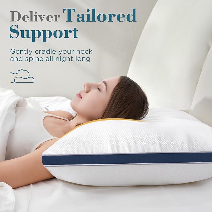 viewstar Bed Pillows Standard Size Set of 2, Hotel Cooling Down Alternative Gusseted Pillows for Side, Back, or Stomach Sleepers, Navy