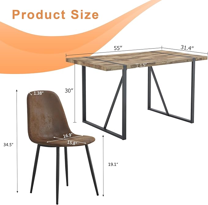 4 Chair Dining Table Set，Dinner Table Set for 4，55'' Kitchen Table and PU Leather Chairs Set of 4, 5 Piece Dining Table Set for Kitchen Dining Room