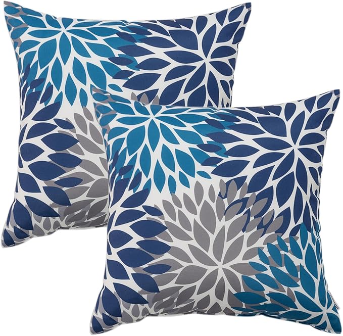 Outdoor Pillows, Pack of 2 Waterproof Decorative Throw Pillows with Inserts, 18”x18” Square Pillows for Bed, Couch, Sofa and Patio Furniture