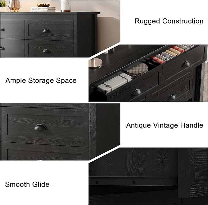 Wananlanen® Farmhouse Dresser for Bedroom, Antique Double Dresser & Chest of Drawer with Vintage Handle and Storage, Wooden Tall Rustic Organizer for Bedroom