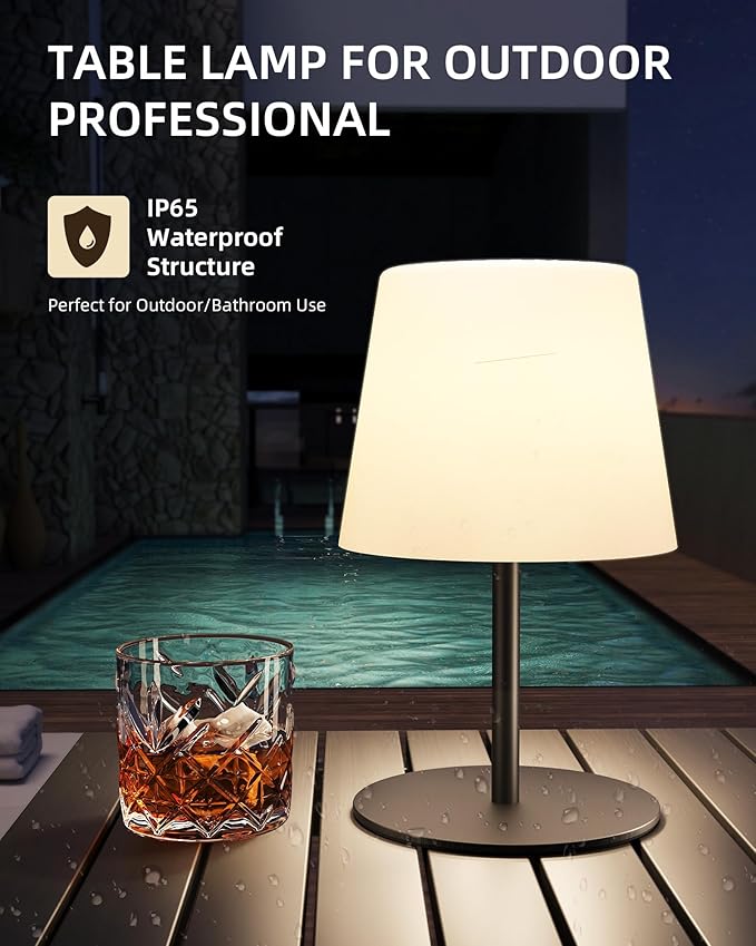 EZVALO Outdoor Cordless Table Lamp, IP65 Waterproof 4500mAh Rechargeble Shower Lamp, Dimmable Touch Lamp, LED Night Light Lamp for Bathroom Patio Camping Restaurant Home 2 Pack(Black)