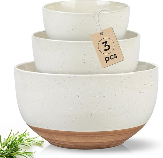 AmorArc Ceramic Mixing Bowls|Nesting Bowls Set of 3 for Kitchen|Stoneware Serving Bowls with Rustic Terracotta Underside for Mixing,Cooking,Baking,Salad| Microwave & Dishwasher Safe 4.6/2.8/1.3 Qt