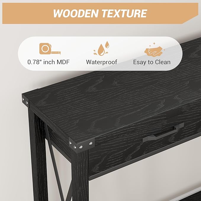 43” Entryway Table with Drawers, Narrow Console Sofa Table with Storage & Shelves, Farmhouse Entryway Console Table for Hallway, Living Room - Black