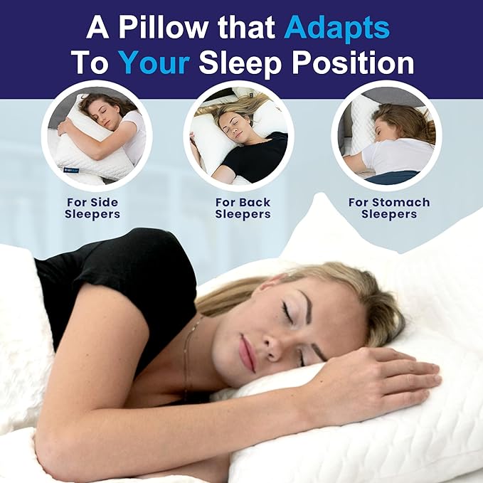 Sidney Sleep Pillow for Side and Back Sleepers - Comfort for Neck and Shoulder Pain - Adjustable Contour Fill - Queen Size - Extra Fill Included (White)