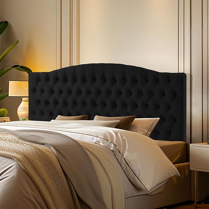 Velvet Upholstered Headboard King/Cal King Size Latest Model Wall Mount, Bed Frame Mount, Featuring High-Density Sponge Padding, Luxury Texture Easy Assembly Comfort and Style-Black