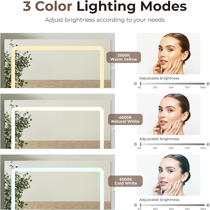 Vanity Desk with Mirror and Lights, Fluted Makeup Vanity with Glass top, 48" Big Modern Vanity with 5 Drawers & Glass Cabinet, White Vanity with 3 Lighting Modes for Bedroom