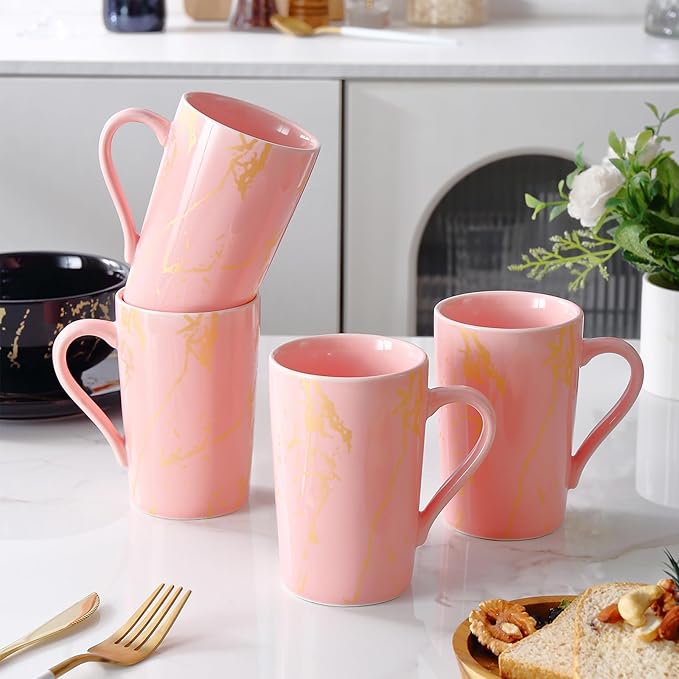 Porcelain Coffee Mugs, 12 Ounce, Set of 6, Pink | Hot Tea | Cappuccino | Mocha | Cocoa | Cups for Latte