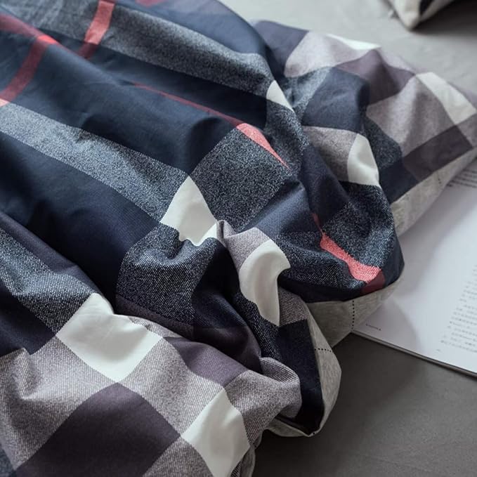 Luxlovery Navy Plaid Comforter Set King Men Women Blue Tartan Bedding Set King Size Geometric Buffalo Checkered Blanket Quilts Soft Breathable Navy Grid Comforter for Adults