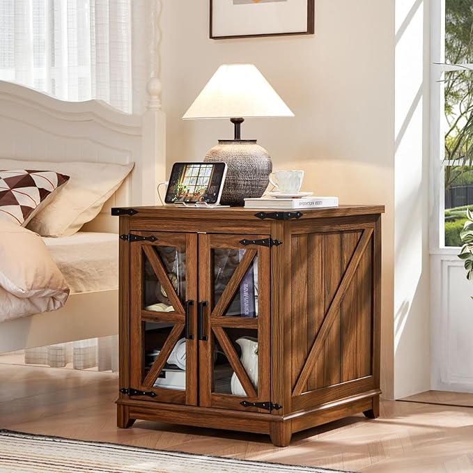 Farmhouse Coffee Table Sets 2 Pieces, Large End Side Tables with Charging Station and Coffee Table with Hidden Storage Compartment, Black Living Room Table Set, Wood Furniture Sets for Home Office