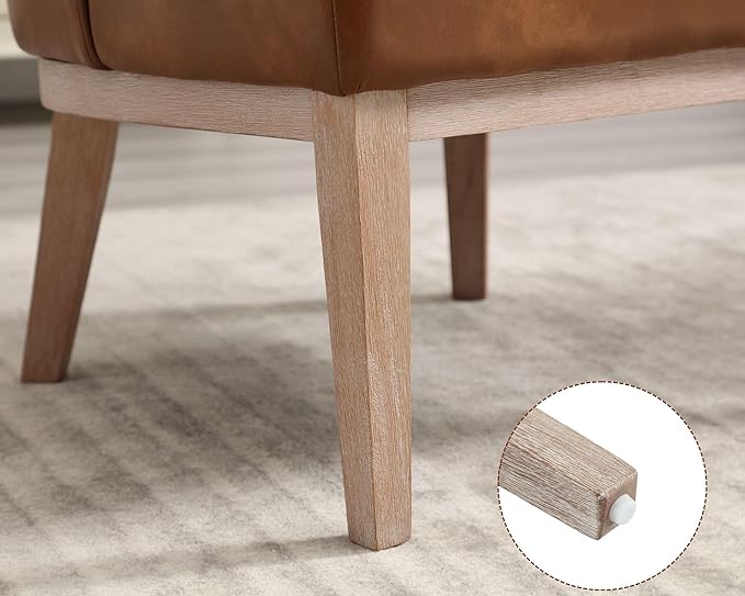 Barrel Chairs Set of 2 Mid Century Modern Accent Chairs with Solid Wood Leg Upholstered Reading Arm Chair Faux Leather Waiting Room Round Side Chairs for Small Spaces Living Room Bedroom Office, Brown