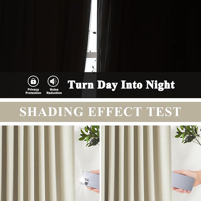 Vision Home Sand Pinch Pleated Full Blackout Curtains Linen Blended Room Darkening Window Curtains 102 inch for Living Room Bedroom Thermal Insulated Pinch Pleat Drapes with Hooks 60" Wx102 Lx1