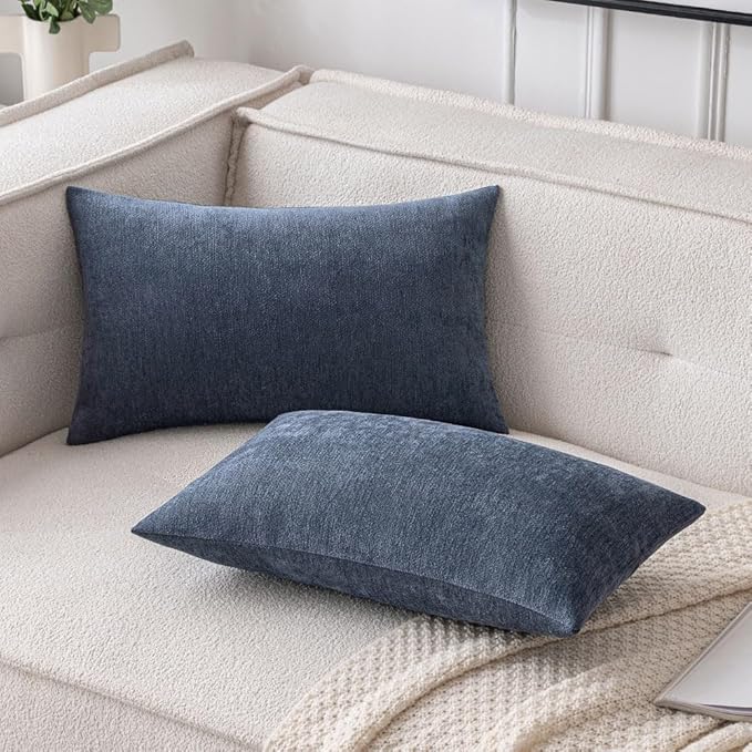 MIULEE Pack of 2 Blue Decorative Pillow Covers 12x20 Inch Soft Chenille Couch Throw Pillows Farmhouse Cushion Covers for Home Decor Sofa Bedroom Living Room
