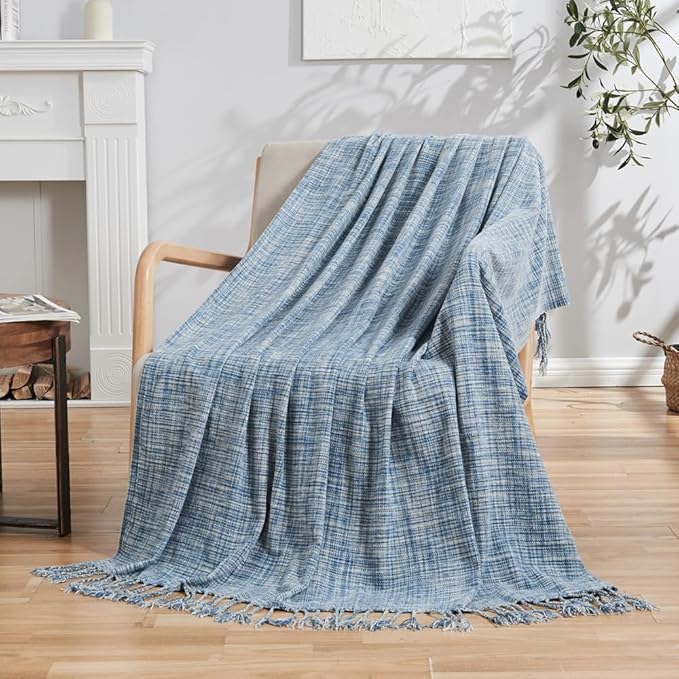 Lunarose Chenille Throw Blanket for Couch | Soft Cozy Gradient Accent Blanket | Lightweight Decorative Blankets Throws for Sofa Chair Bed Picni Beach | All Season (A-Blue, 50''×60‘’)