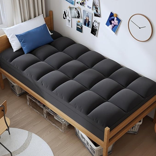 ELEMUSE Twin XL Black Cooling Mattress Topper, Pillow Top, 100% Polyester, Machine Washable, 10 Inches