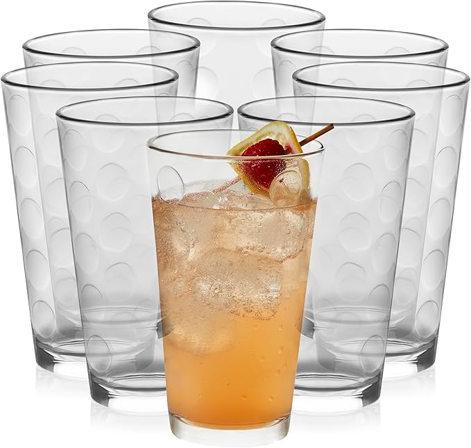 Libbey Reno Patterned Tumbler Glasses, 16-ounce, Set of 8