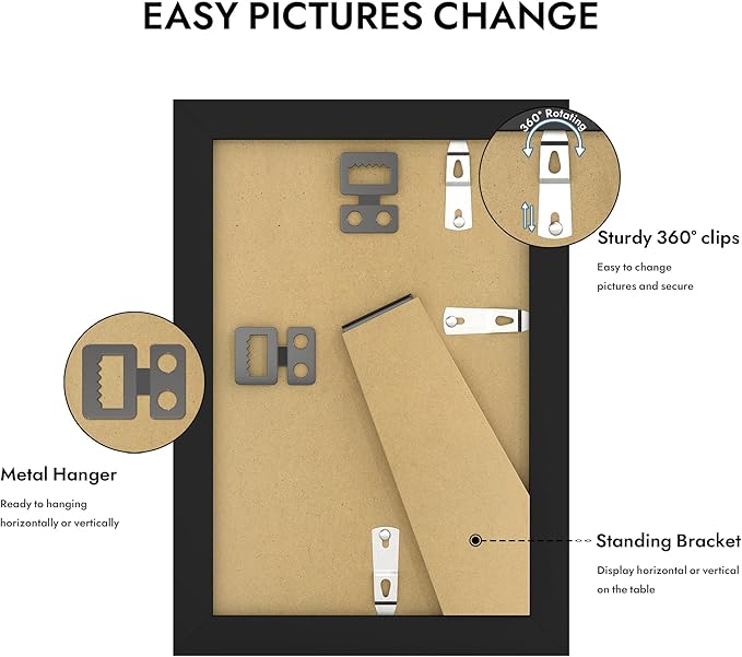 4x6 Picture Frame with Glass, Display Pictures 3.5x5 with Mat or 4 x 6 without Mat - Wall and Tabletop, 4 by 6 Photo Wooden Frames (Black, 1 Pack)