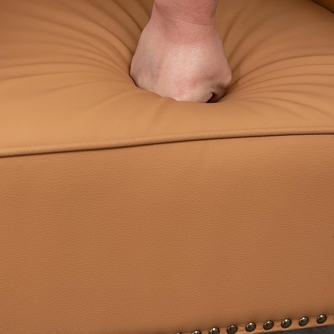 Accent Chair, Faux Leather Living Room Chairs with Nailhead Trim, Mid-Century Lounge Armchair with Solid Wood Legs, Comfy Reading Single Sofa for Bedroom, Waiting Room (Orange, 2 Chairs)