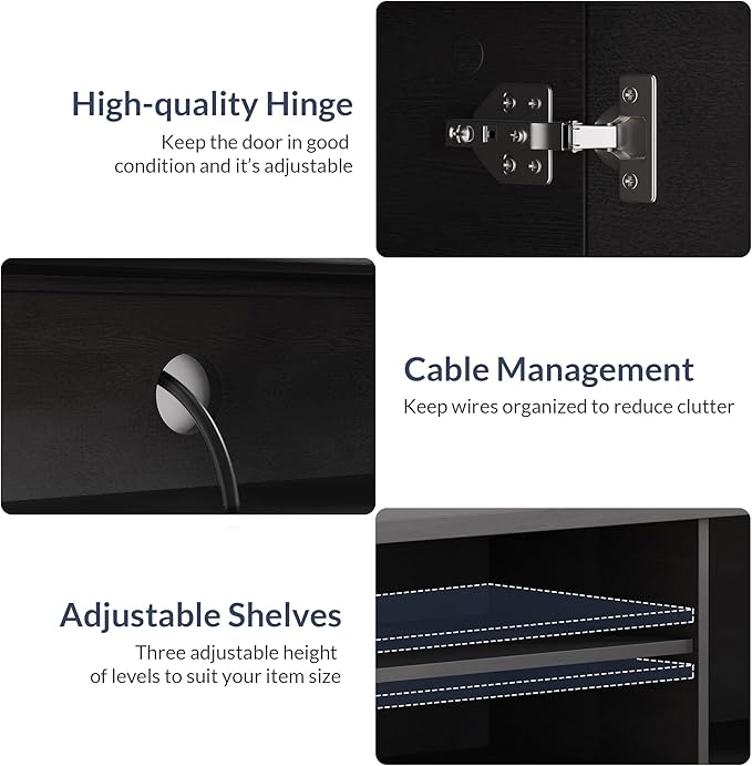 BELLEZE 68" Fluted TV Stand for TV up to 75", Modern Entertainment Center with Storage Cabinet, Slatted Door Decorated Media Console Table, Home Living Room Bedroom Furniture(Ebony)