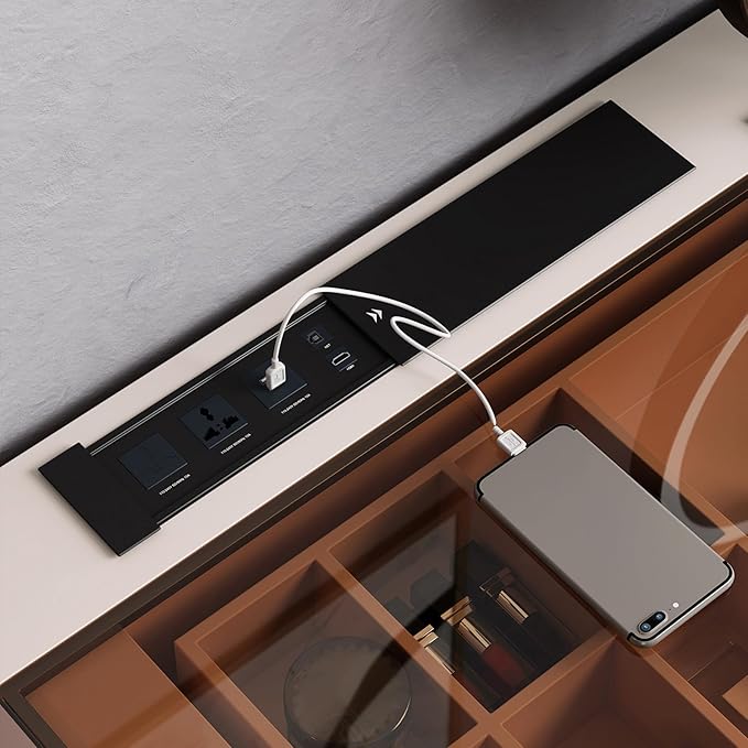 Larits Makeup Vanity, Very Easy to Assemble，Dressing Table Desk in one, Super Storage, with LED Light Vanity Mirror with ash Full Solid Wood upholstered Vanity Stool (Ivory White, 53 in)