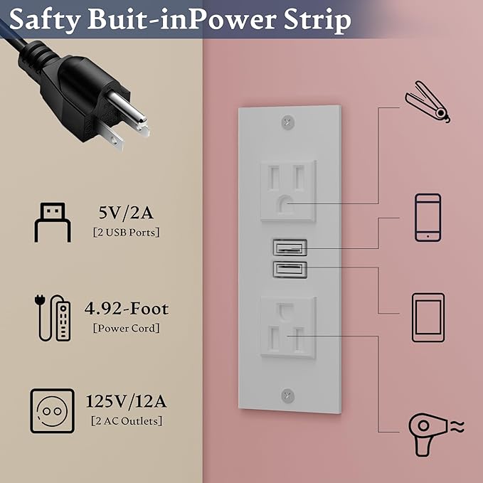 Makeup Vanity Desk with Mirror and Lights, Small Makeup Vanity Table Set with Drawers, Power Outlet & Storage Stool, White Vanity with 3 Lighting Modes LED for Women Girls Bedroom