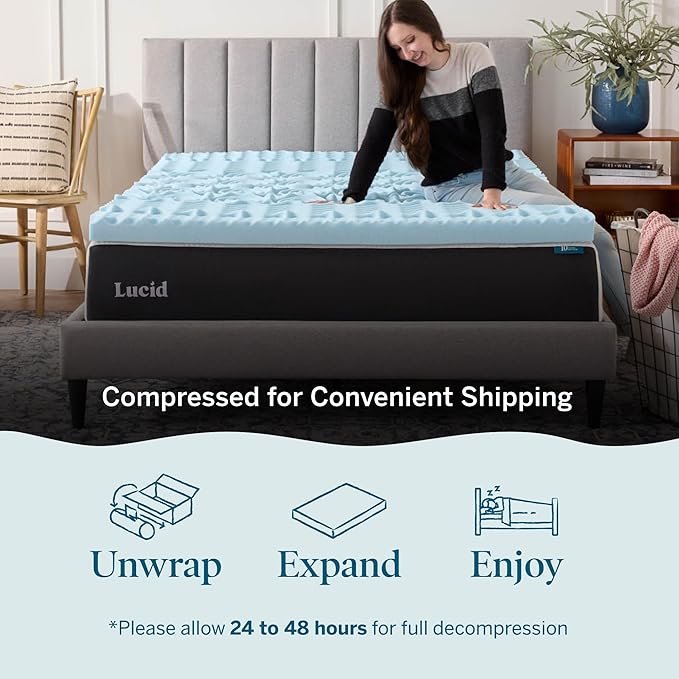 LUCID Gel Infused Memory Foam Mattress Topper – 3 Inch Mattress Topper – 5 Comfort Zones Relieve Pressure – CertiPUR-US Certified Foam - Queen