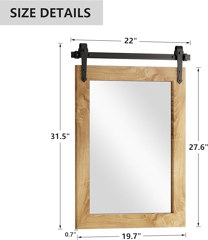 Farmhouse Barn Door Mirror 22”x32” Rustic Decorative Vanity Mirrors Wall Decor Mirror for Bathroom Living Room Entryway