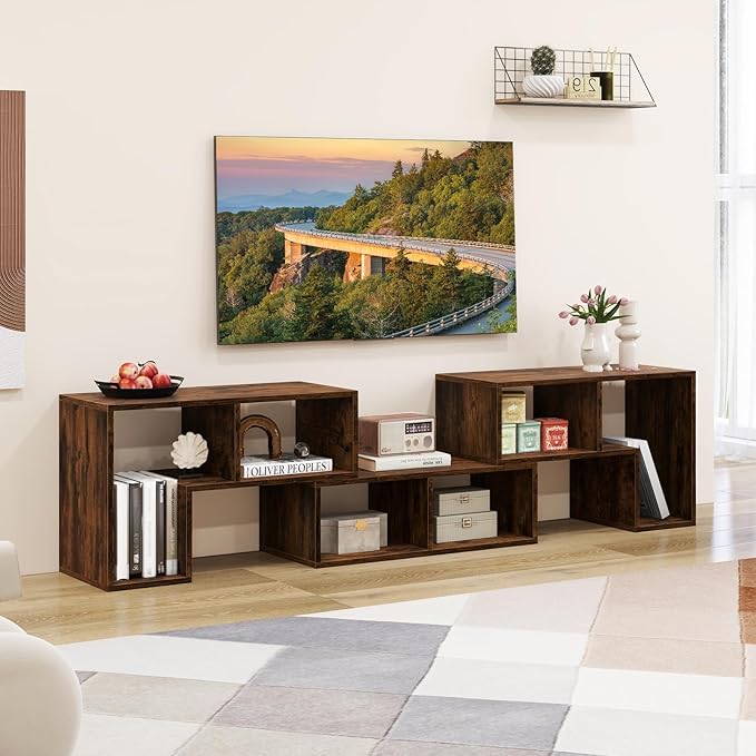 Giantex Free-Combination TV Stand for Bedroom - Entertainment Center for 50 55 60 65 Inch TV, 3-Piece Media Console Table with Storage Cubes, Deformable Open Storage Bookcase Shelf (Brown)