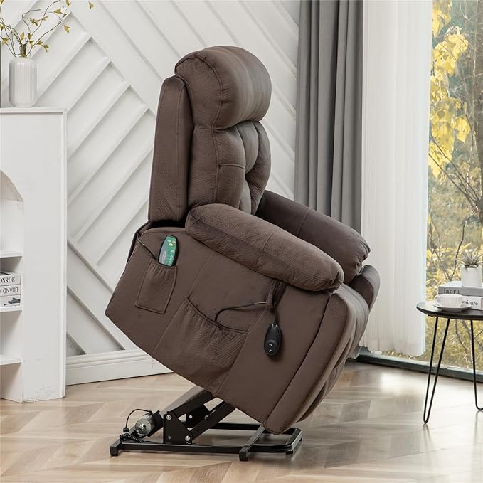 26in Extra Wide Recliner Chair for Big Man 400lbs, Oversized Power Lift Chair with Heat and Massage Hidden Cup Holder, Lift Recliner Chairs for Elderly (Dark Brown)