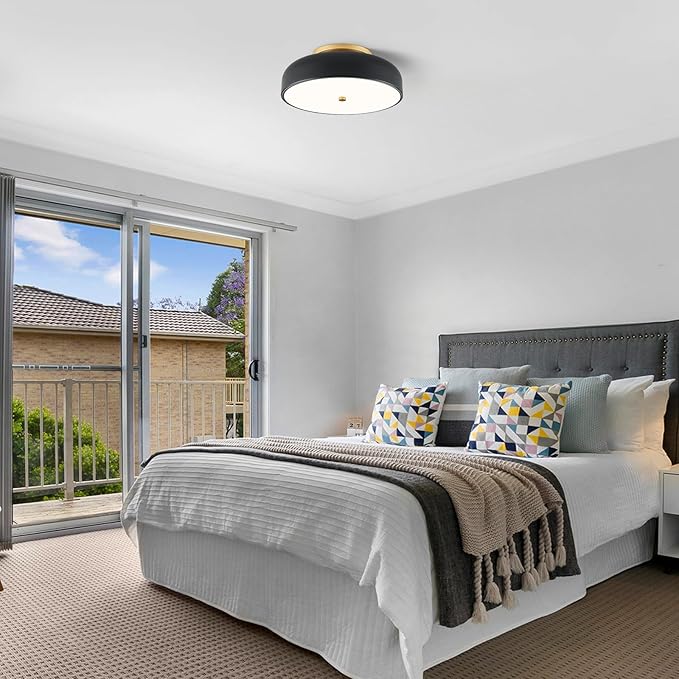 Dimmable LED Ceiling Light Fixture, 2700K-6000K 5CCT Modern Mid-Century Semi Flush Mount Ceiling Light, Black Close to Ceiling Lamp for Kitchen, Laundry Room, Bedroom, Hallway, 11.8in