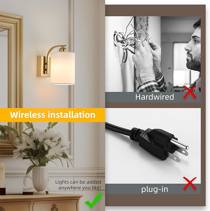 Battery Operated Wall Sconce Set of 2,Gold Rechargeable Wall Lights with Remote Control,15 Colours Wireless Wall Sconce with 3000mAh Dimmable Detachable Bulb for Bedroom, Living Room and Hallway