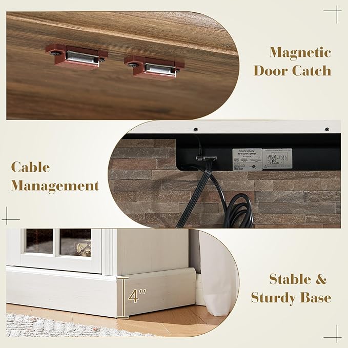 97" Farmhouse TV Stand with 33" Fireplace for TVs up to 100", Media Entertainment Center with Large Storage Cabinet and Adjustable Shelves for Living Room, White/Barnwood