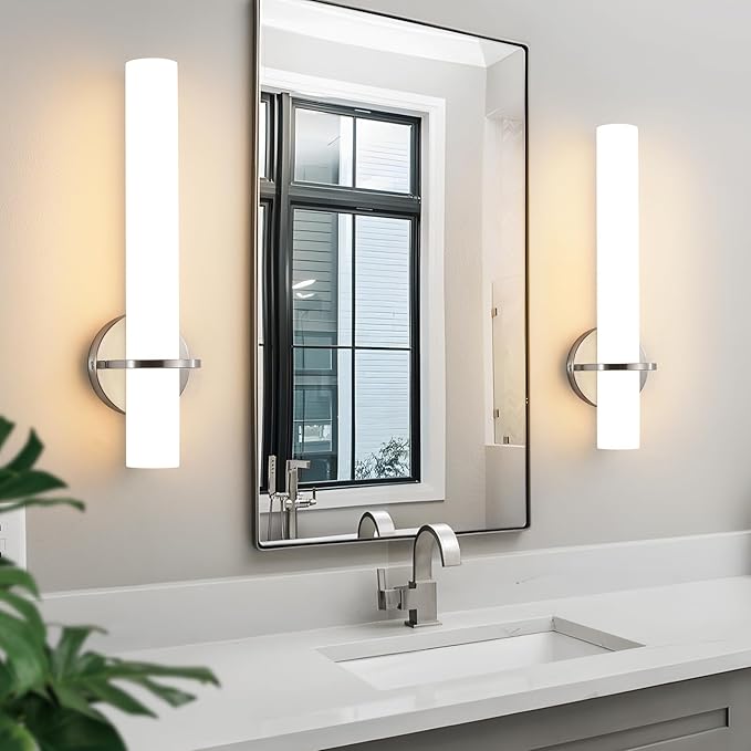Brushed Nickel Bathroom Sconces Wall Lighting 18W LED Dimmable Vanity Light Fixture, 3000K Modern Wall Light Fixtures Indoor Wall Lamps for Bedroom Living Room Mirror Hallway Porch 18 inch