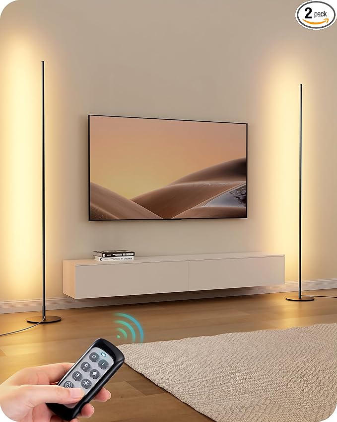 EDISHINE Modern Corner Floor Lamp, Set of 2, 57.5" Height, 7 Color Temperature 3000-6000K, Dimmable LED Floor Lamp for Bedroom, Living Room, Office, Black