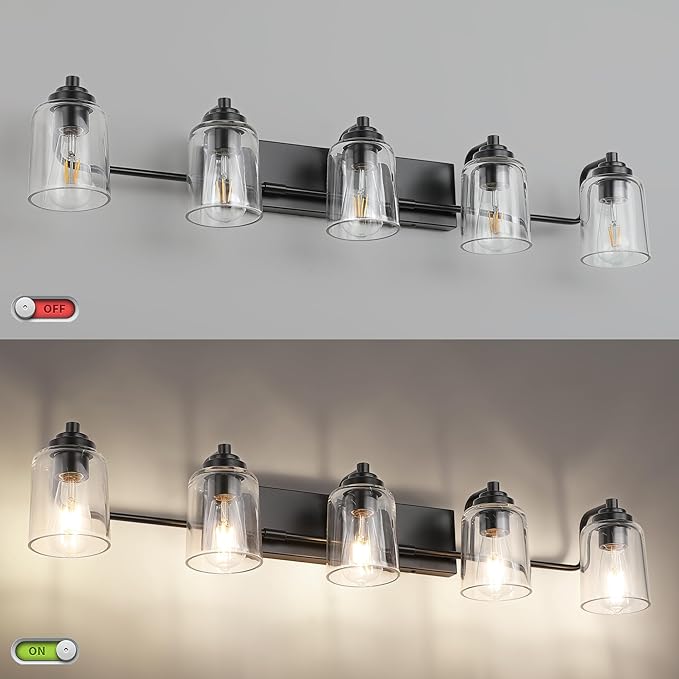 SOLFART 5 Lights Black Bathroom Light Fixtures Over Mirror Vanity Lights Scone Lighting Bathroom Lights for Mirror 41 Inch