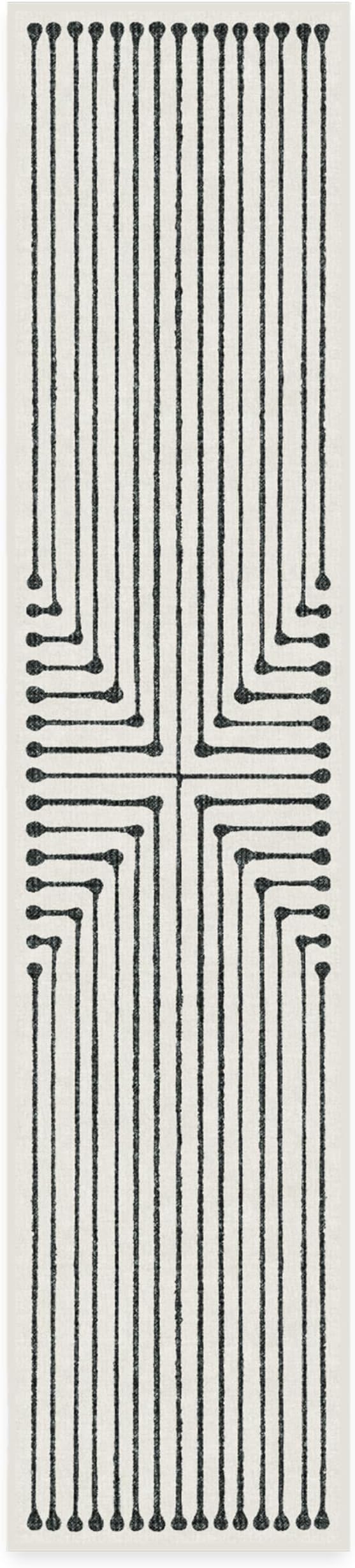 RUGGABLE x Jonathan Adler Machine Washable Modern Runner Rug – Inkdrop Black & Ivory 2.5x12, Stain-Resistant, Non-Slip – Washable Rug for Hallway, Entryway, Living Room & Kitchen–with Standard Pad