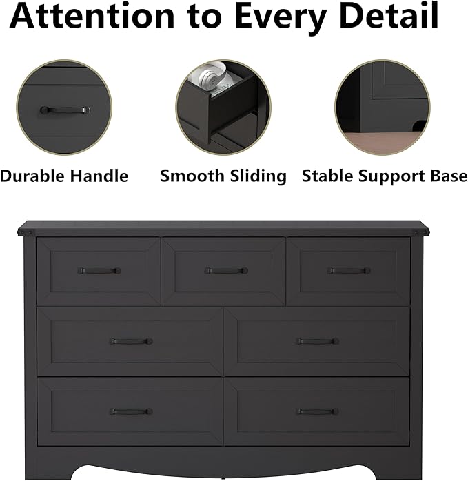 7-Drawer Dresser for Bedroom – 47" Wide Modern Wooden Chest with Natural Wood Texture, TV Stand & Storage, Metal Corner Brackets, Wood Drawer Organizer for Living Room, Hallway
