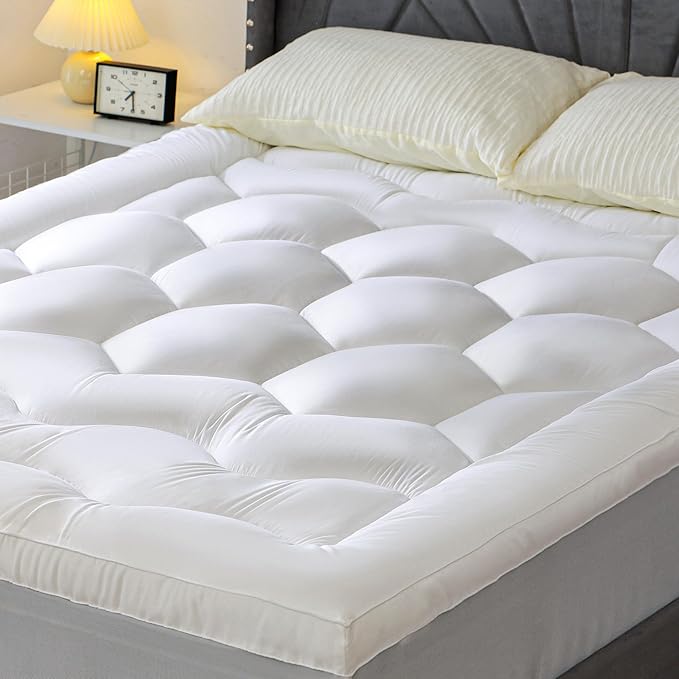 EnHomee Mattress Topper 3Inch Fluffy Extra Thick Soft King Mattress Topper with 1000GSM Overfilled, Relief Back Pain, Breathable & Skin-Friendly, 8-21 in Deep Elastic Pocket