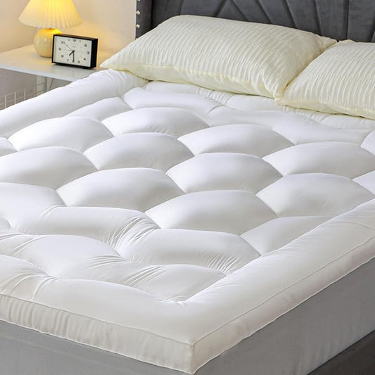 EnHomee Mattress Topper 3Inch Fluffy Extra Thick Soft King Mattress Topper with 1000GSM Overfilled, Relief Back Pain, Breathable & Skin-Friendly, 8-21 in Deep Elastic Pocket